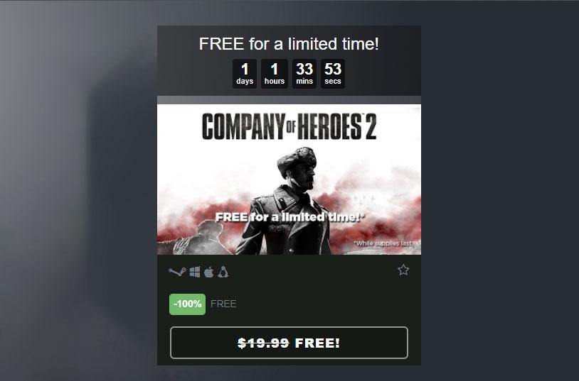COMPANY OF HEROES 2 отдают бесплатно ещё 1 один день